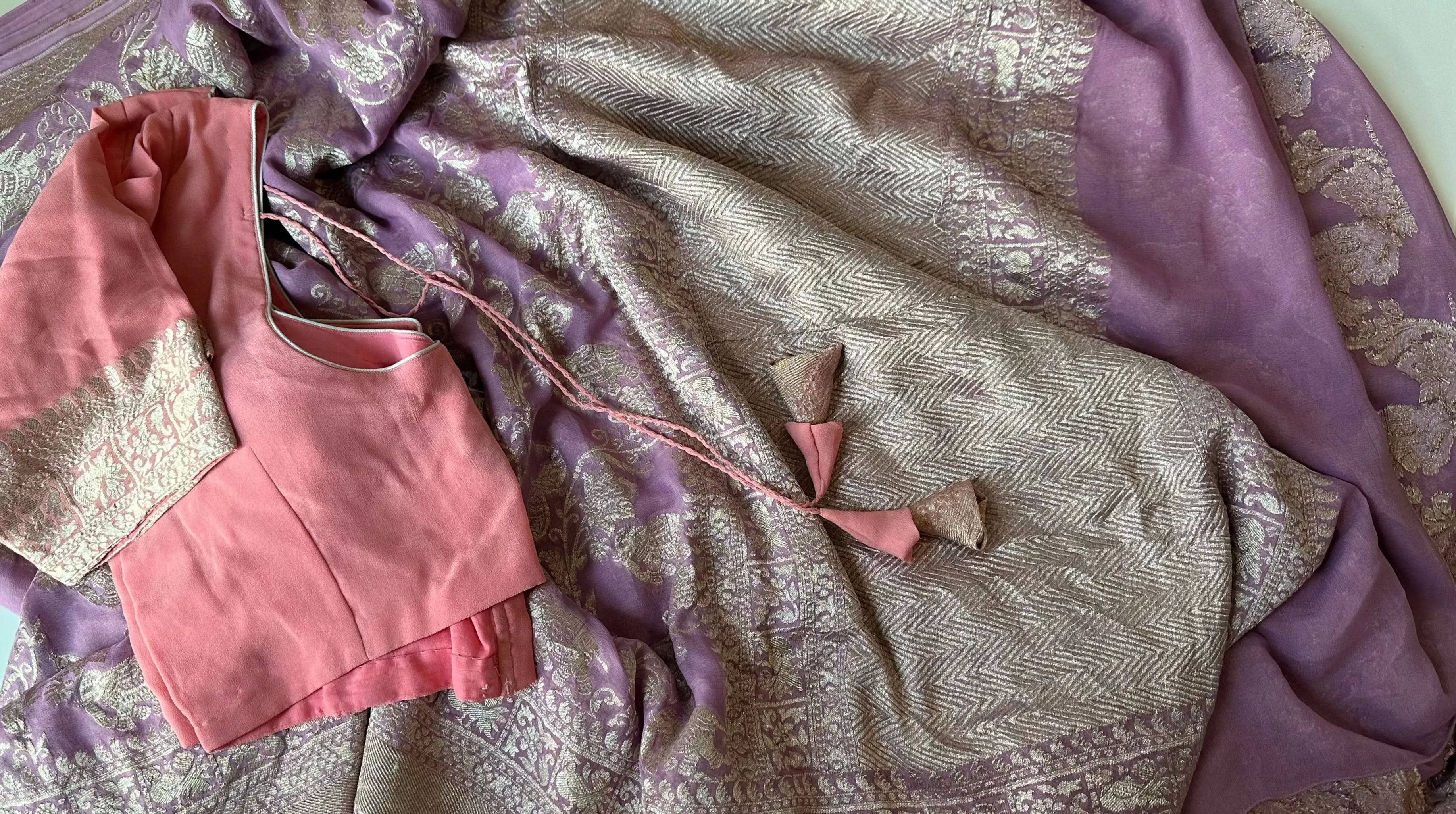 Lavender Beneras Georgette Silk with stitched blouse