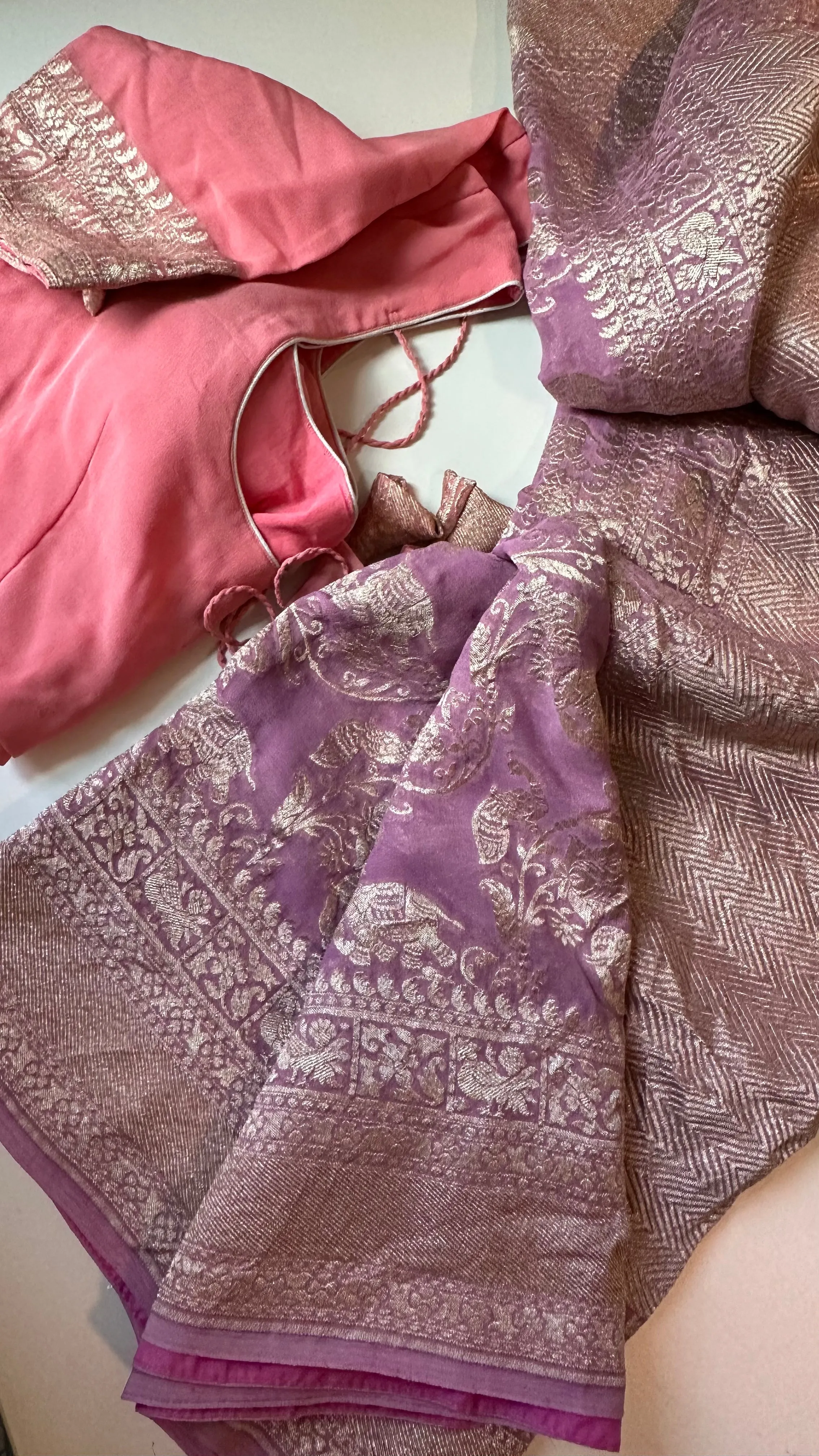 Lavender Beneras Georgette Silk with stitched blouse
