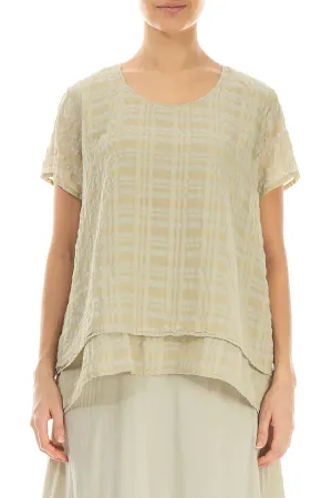 Layered Laurel Green Checkered Silk Cotton Blouse