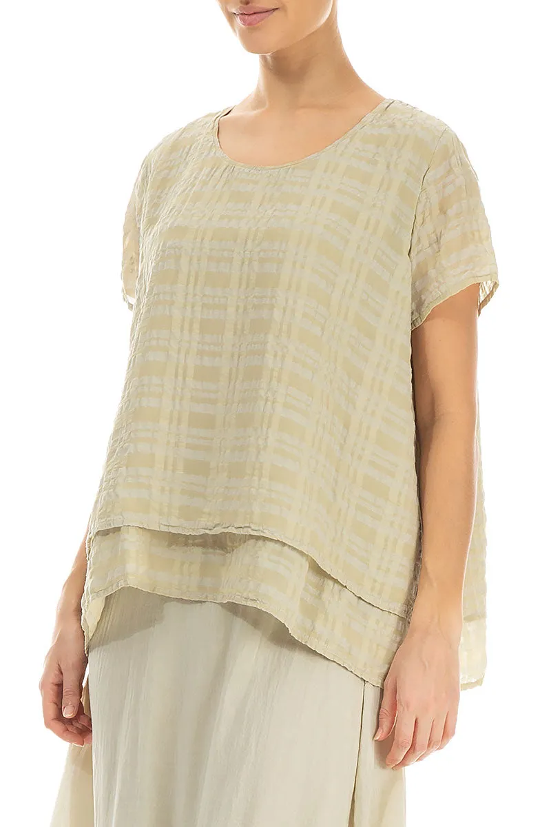 Layered Laurel Green Checkered Silk Cotton Blouse