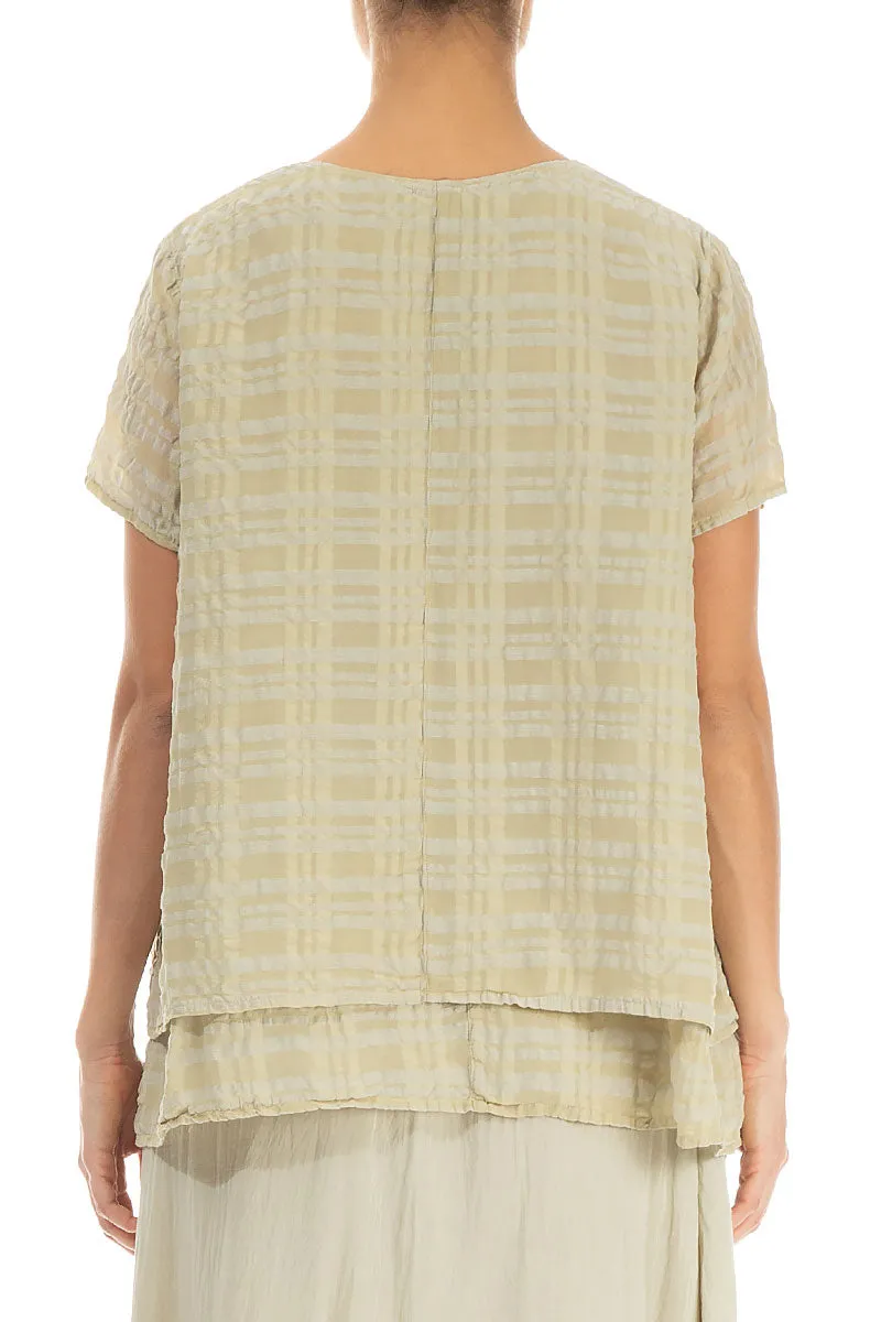 Layered Laurel Green Checkered Silk Cotton Blouse