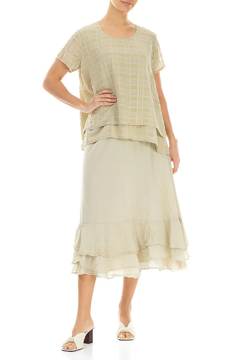 Layered Laurel Green Checkered Silk Cotton Blouse