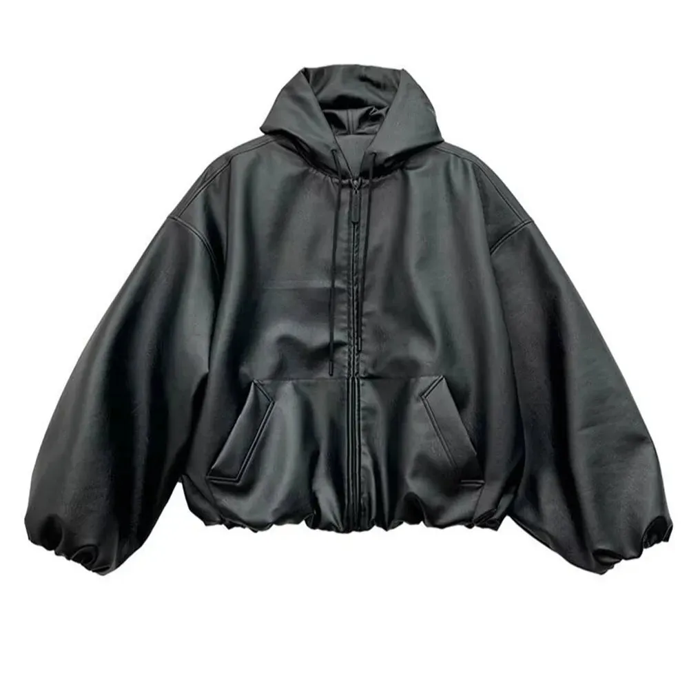 Luca Ferarro Leather Zip-Up Hoodie