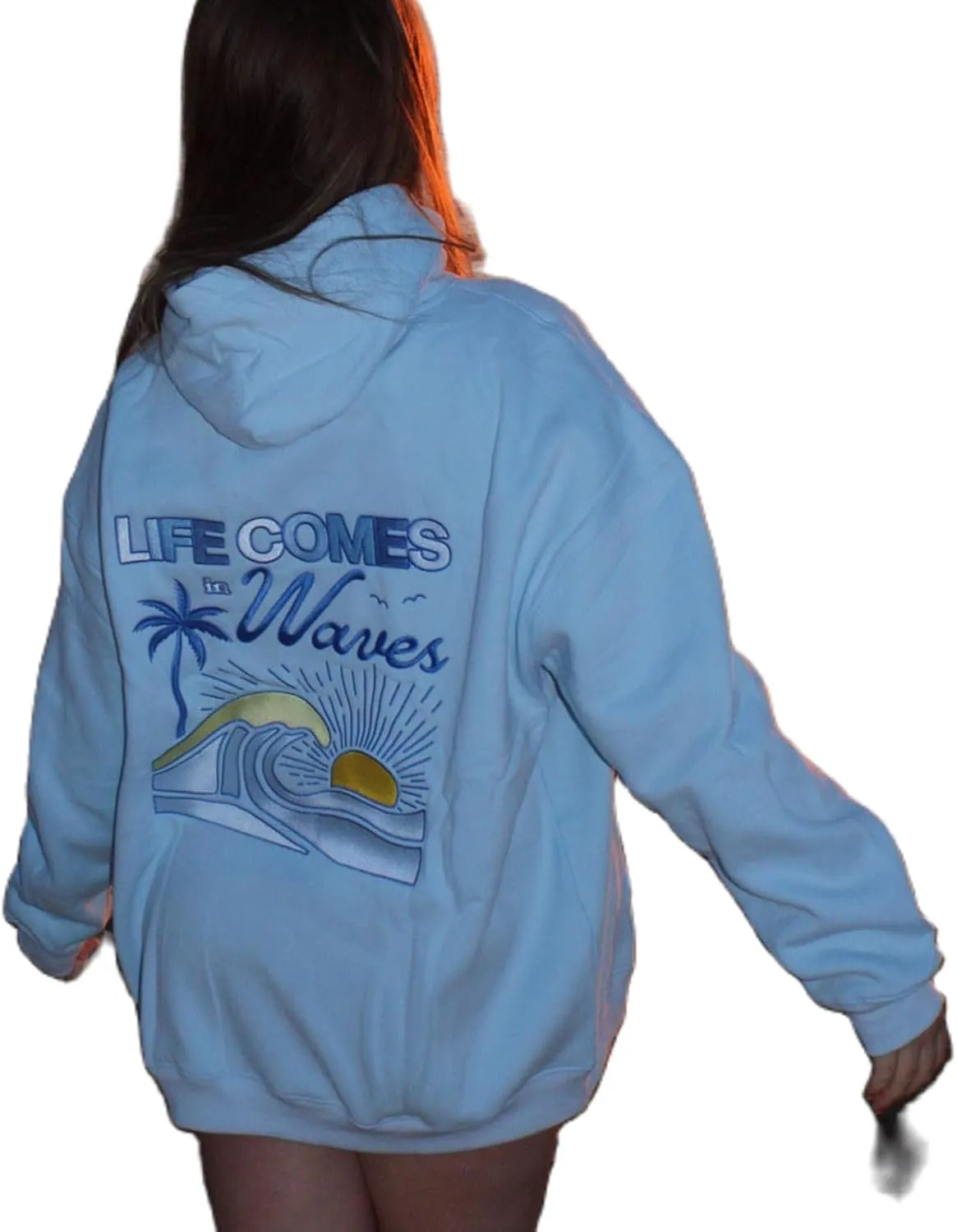 Meiweileya Womens Y2k Oversized Graphic Flower Printed Preppy Hoodies Palm Letter Aesthetics Jacket