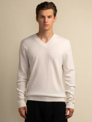 Men V Neck Sweater_Vintage White Men V Neck Sweater_Vintage White