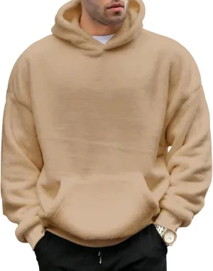 Men's Big and Tall Hoodie Winter Warm Long Sleeve Hooded Sweatshirt Solid Color Athletic Workout Pullover Tops