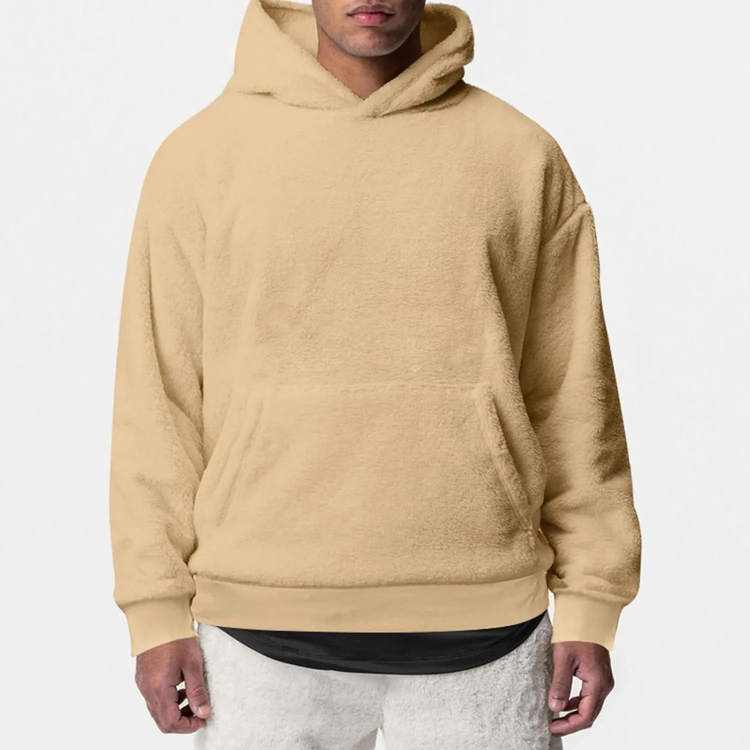 Men's Big and Tall Hoodie Winter Warm Long Sleeve Hooded Sweatshirt Solid Color Athletic Workout Pullover Tops