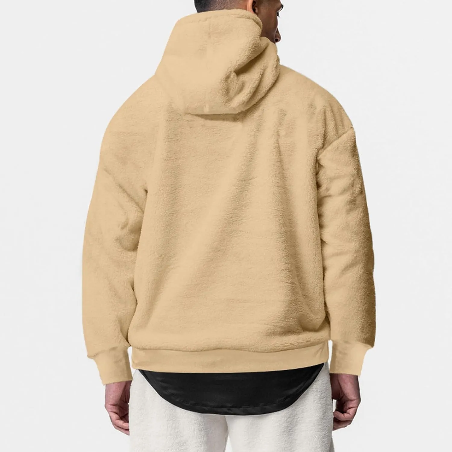 Men's Big and Tall Hoodie Winter Warm Long Sleeve Hooded Sweatshirt Solid Color Athletic Workout Pullover Tops