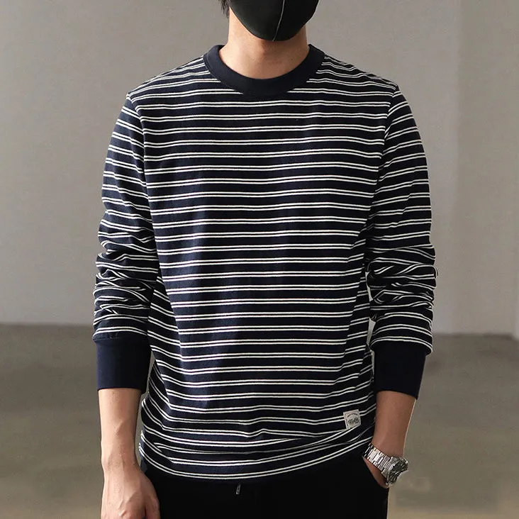 Men's Vintage Autumn Bottom Striped Long Sleeve T-shirt