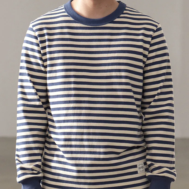 Men's Vintage Autumn Bottom Striped Long Sleeve T-shirt