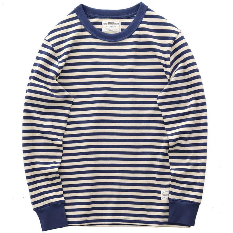 Men's Vintage Autumn Bottom Striped Long Sleeve T-shirt