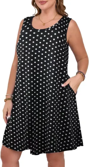 MONNURO Womens Summer Sleeveless Tank Beach Dress Causal Sundress Floral Print Cover Up Dress with Pockets
