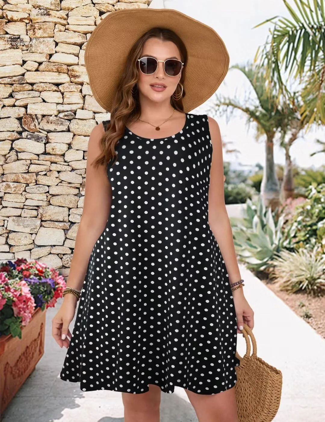 MONNURO Womens Summer Sleeveless Tank Beach Dress Causal Sundress Floral Print Cover Up Dress with Pockets