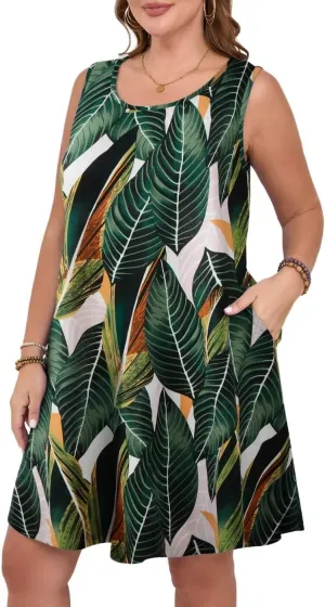 MONNURO Womens Summer Sleeveless Tank Beach Dress Causal Sundress Floral Print Cover Up Dress with Pockets
