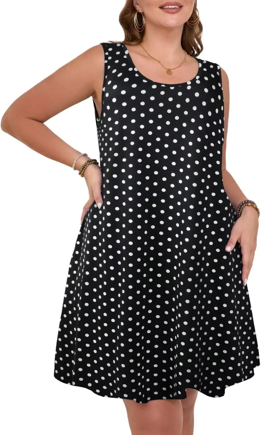 MONNURO Womens Summer Sleeveless Tank Beach Dress Causal Sundress Floral Print Cover Up Dress with Pockets