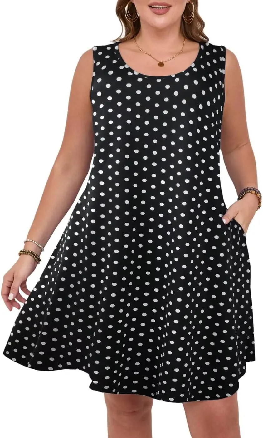 MONNURO Womens Summer Sleeveless Tank Beach Dress Causal Sundress Floral Print Cover Up Dress with Pockets