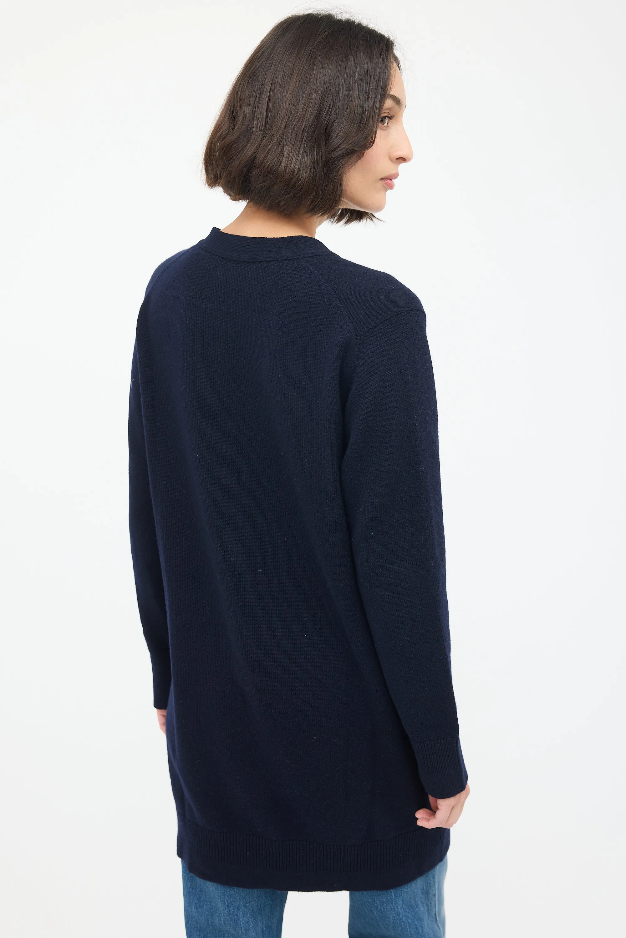 Navy Cashmere Two Pocket Long Cardigan
