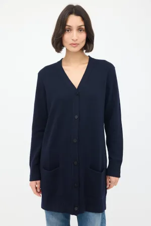 Navy Cashmere Two Pocket Long Cardigan