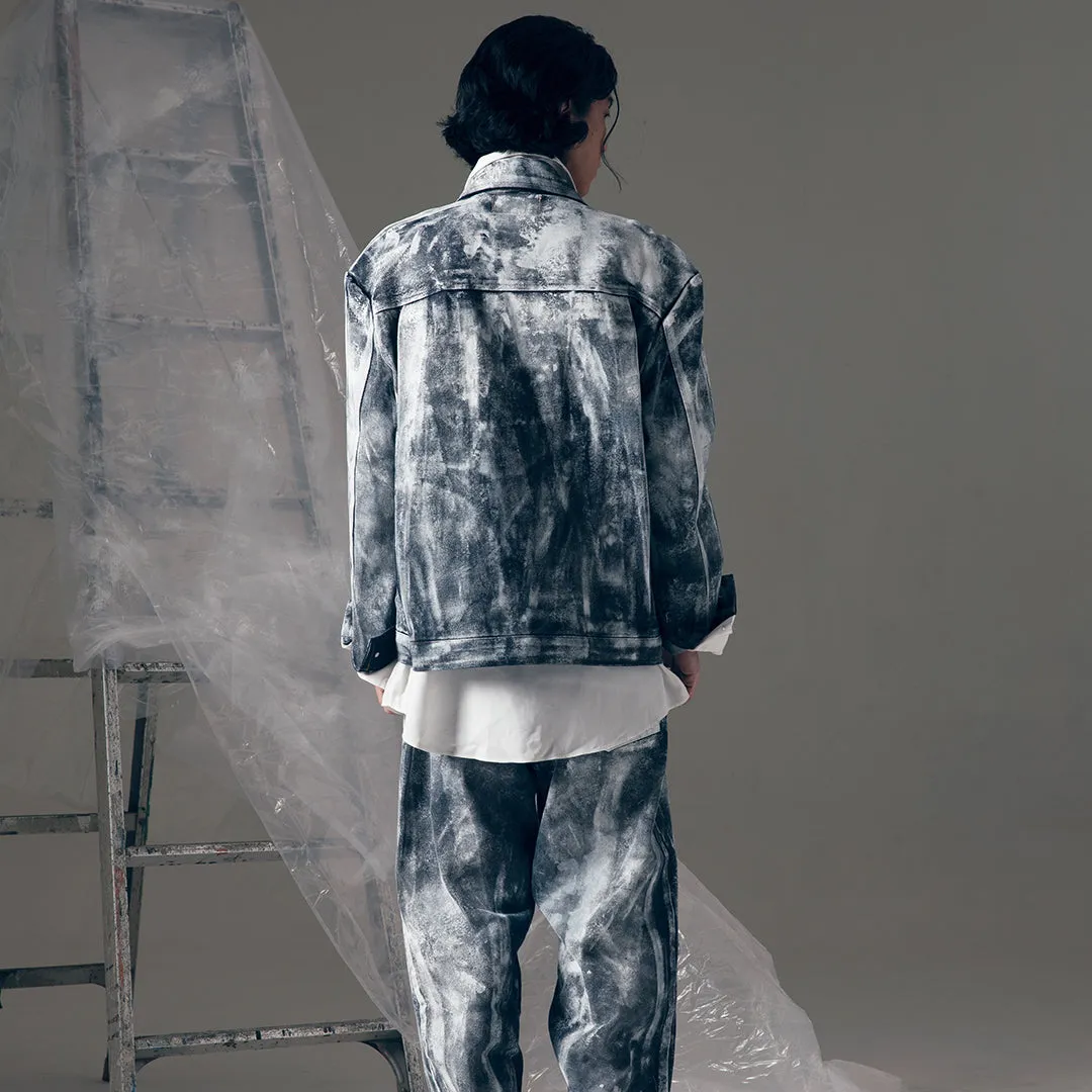 PAINTED DOUBLE BREASTED JACKET DENIM BLUE
