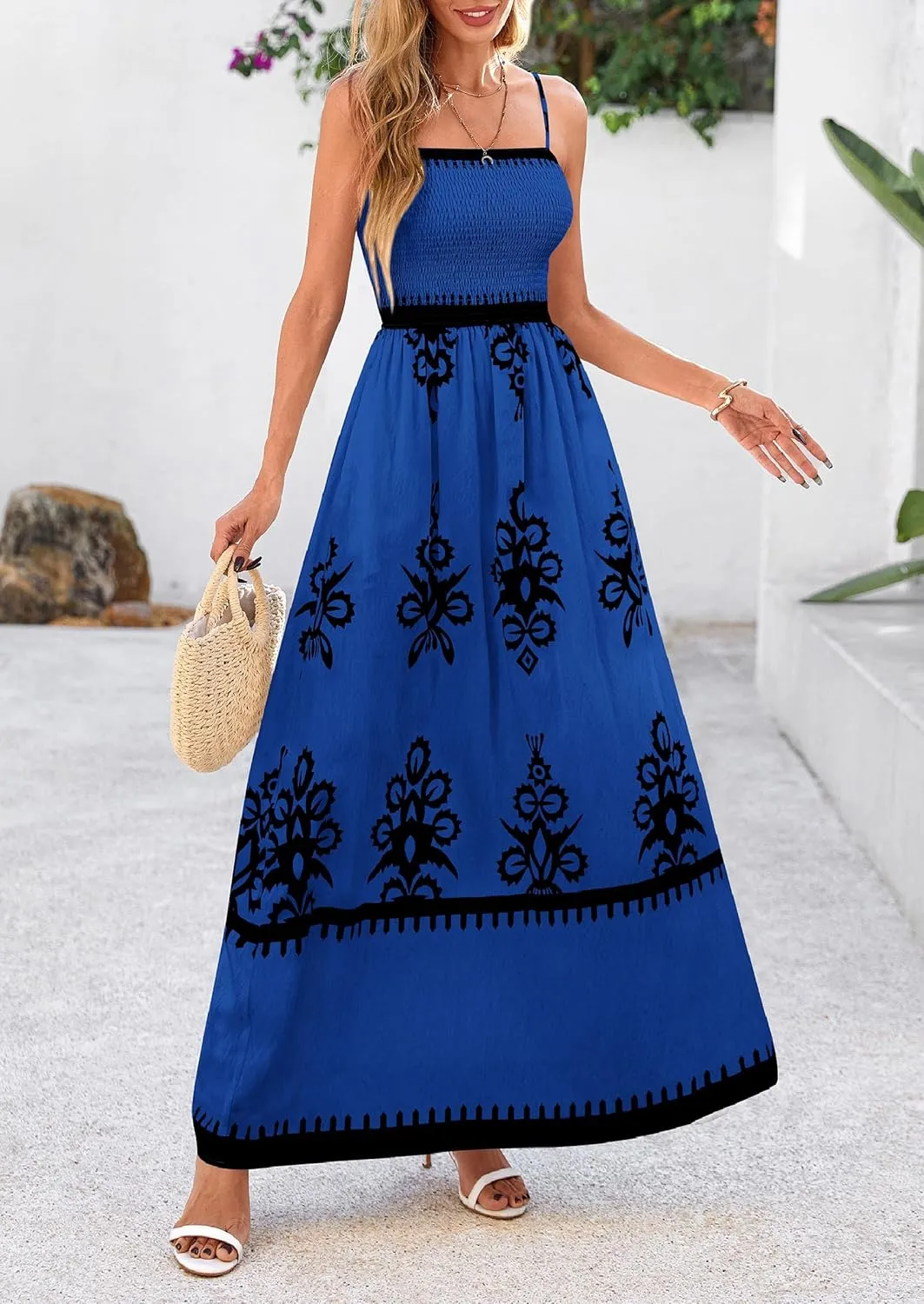 PRETTYGARDEN Summer Dress for Women 2025 Floral Sundress Spaghetti Strap Flowy Beach Vacation Boho Maxi Dresses