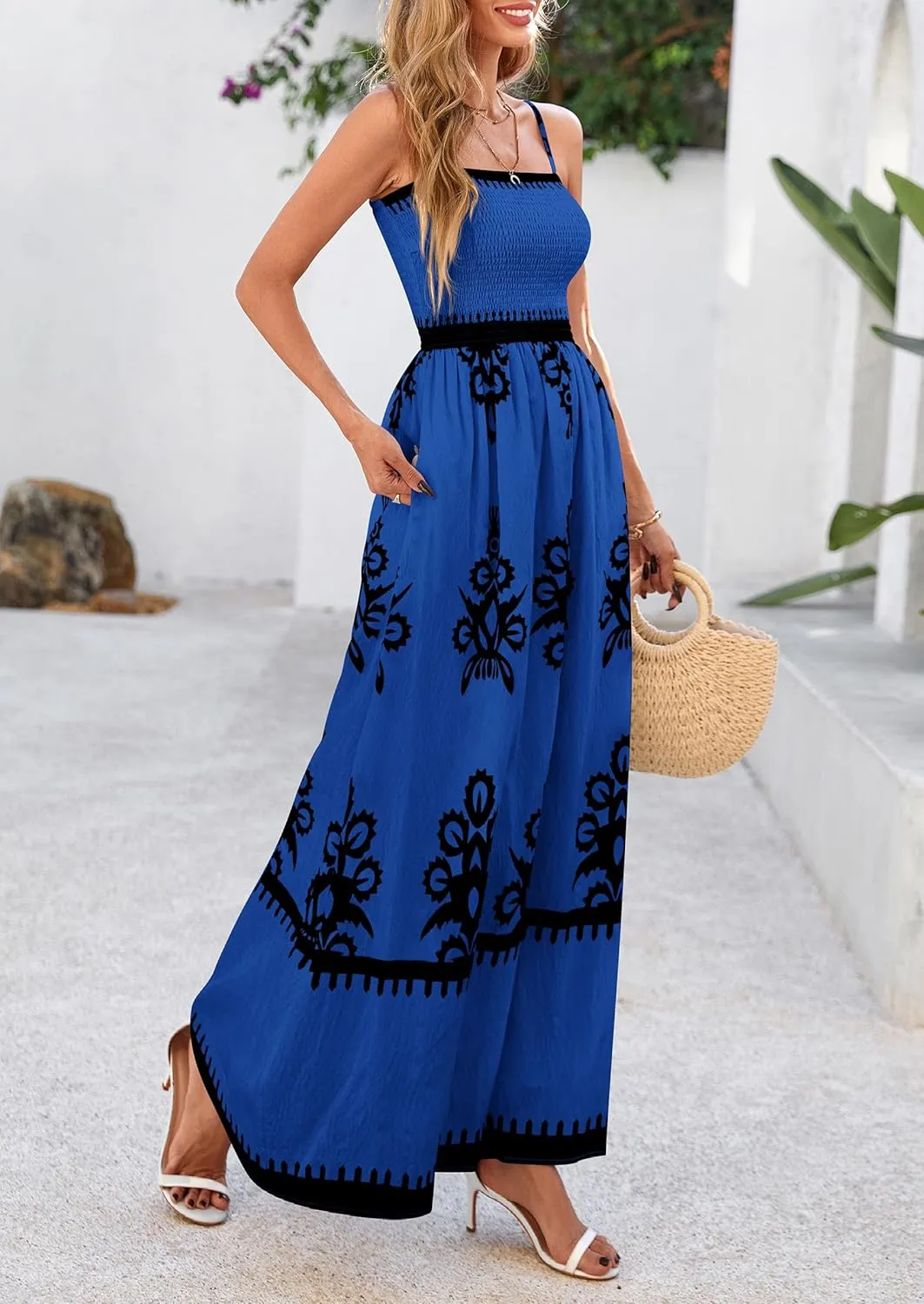 PRETTYGARDEN Summer Dress for Women 2025 Floral Sundress Spaghetti Strap Flowy Beach Vacation Boho Maxi Dresses
