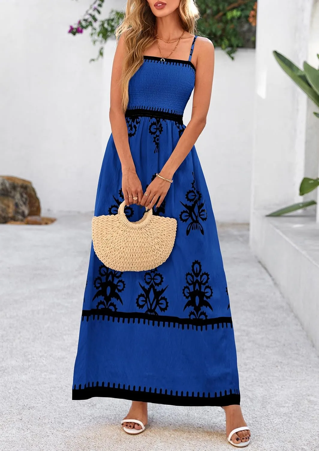 PRETTYGARDEN Summer Dress for Women 2025 Floral Sundress Spaghetti Strap Flowy Beach Vacation Boho Maxi Dresses