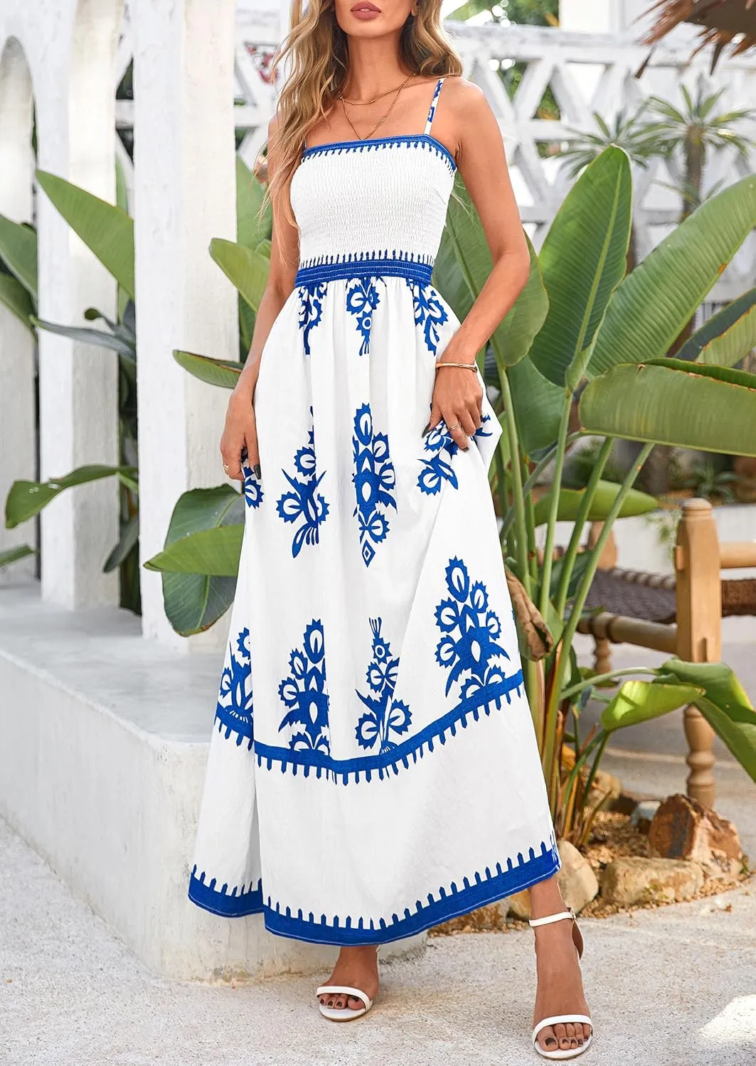 PRETTYGARDEN Summer Dress for Women 2025 Floral Sundress Spaghetti Strap Flowy Beach Vacation Boho Maxi Dresses