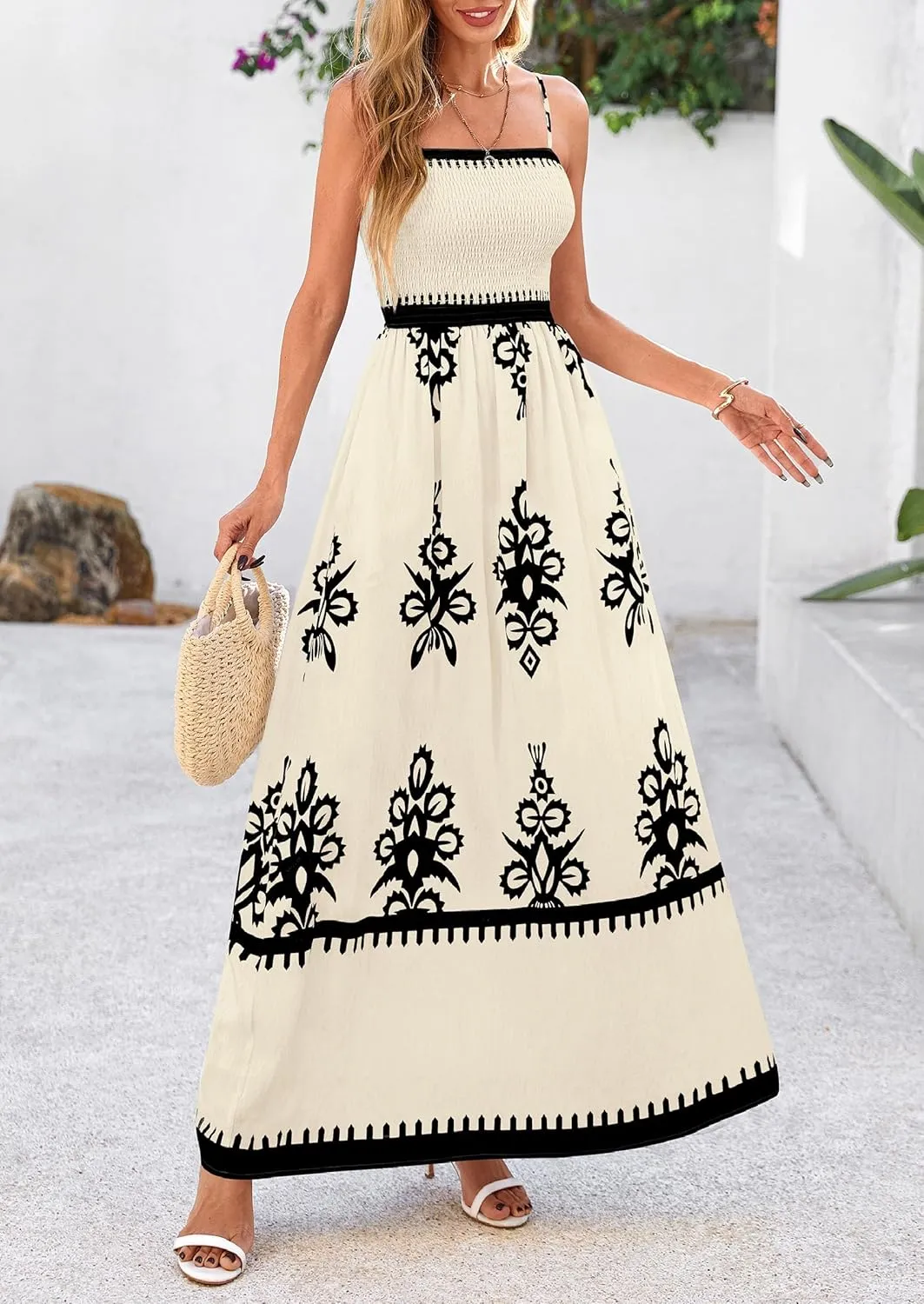 PRETTYGARDEN Summer Dress for Women 2025 Floral Sundress Spaghetti Strap Flowy Beach Vacation Boho Maxi Dresses