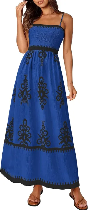 PRETTYGARDEN Summer Dress for Women 2025 Floral Sundress Spaghetti Strap Flowy Beach Vacation Boho Maxi Dresses