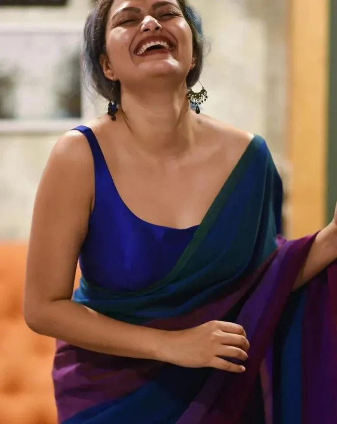 Readymade Blue Sleeveless Artificial Silk Blouse