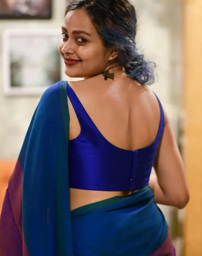 Readymade Blue Sleeveless Artificial Silk Blouse