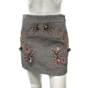 Stella McCartney Wool Mini Grey Tweed Embroidered Mini Skirt 38 US 4-6 Small Stella McCartney Wool Mini Grey Tweed Embroidered Mini Skirt 38 US 4-6 Small