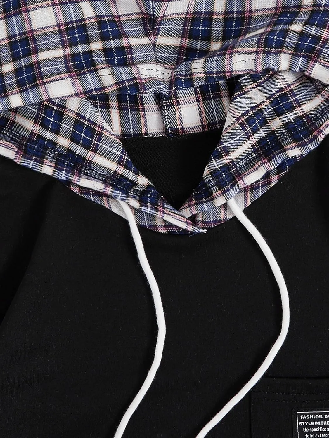 SweatyRocks Women's Casual Plaid Long Sleeve Hooded Sweatshirt Drop Shoulder Drawstring Hoodie with Pocket