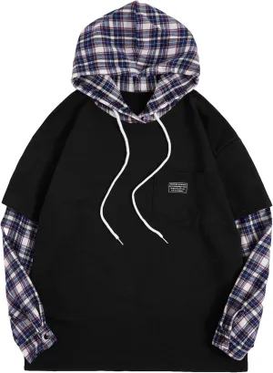 SweatyRocks Women's Casual Plaid Long Sleeve Hooded Sweatshirt Drop Shoulder Drawstring Hoodie with Pocket