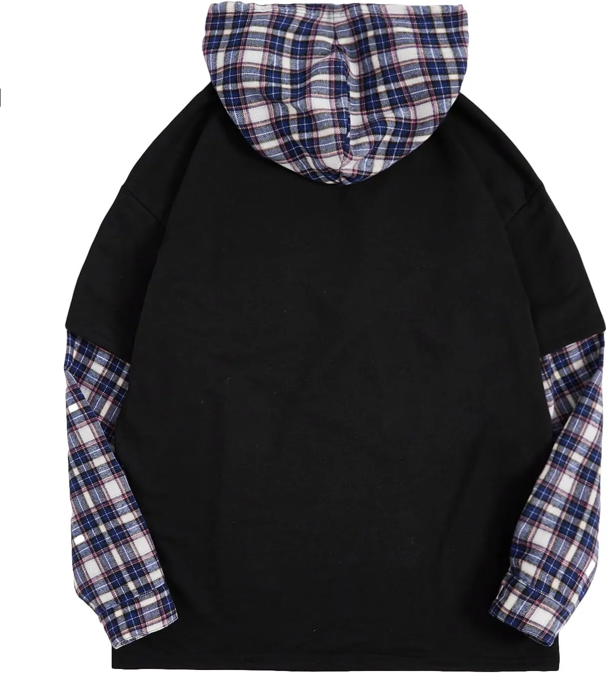 SweatyRocks Women's Casual Plaid Long Sleeve Hooded Sweatshirt Drop Shoulder Drawstring Hoodie with Pocket