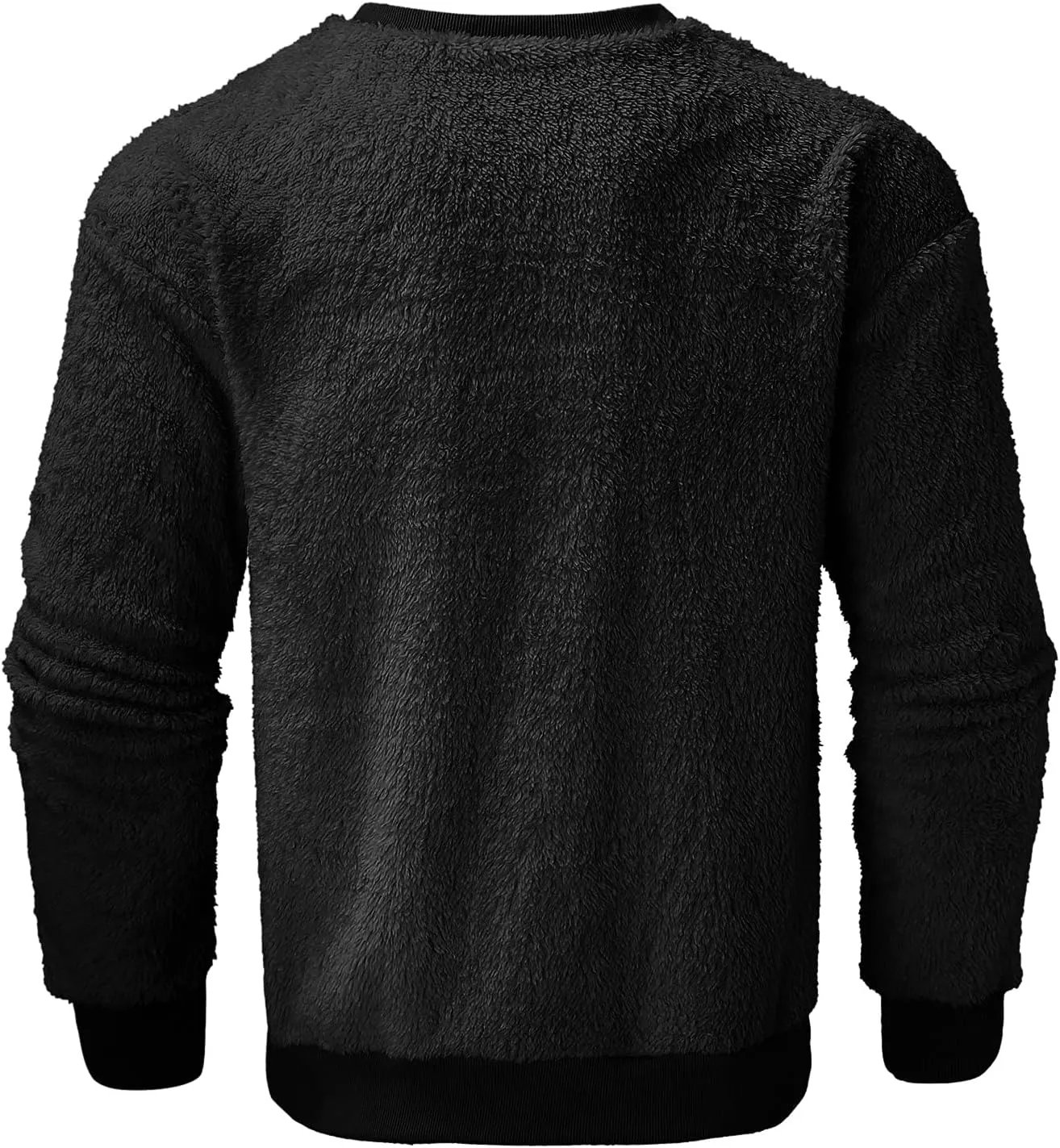 Warm Fuzzy Sweatshirts for Men Winter Sherpa Fleece Crewneck Pullover Sweatshirt Casual Plus Size Solid Color Top