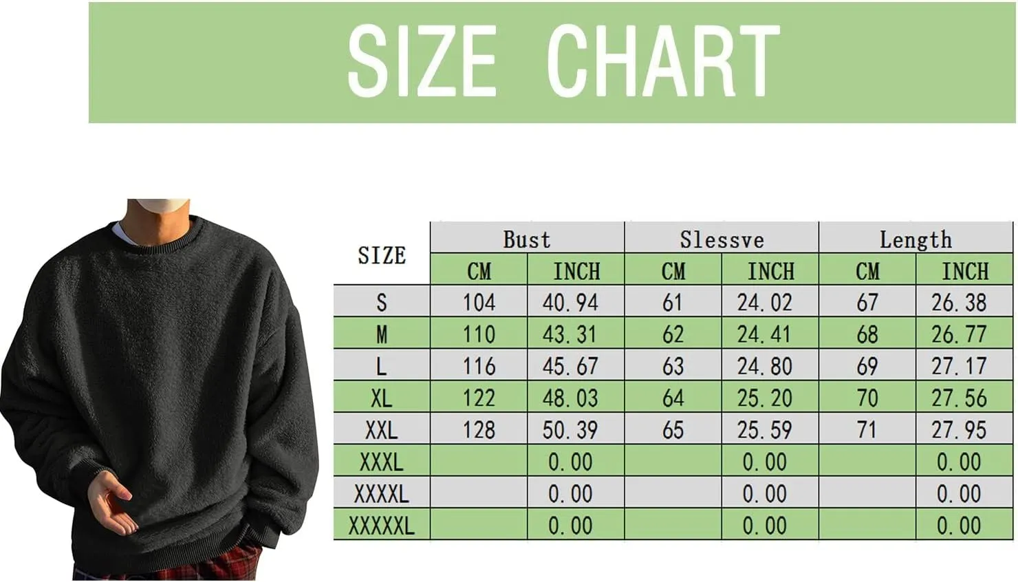 Warm Fuzzy Sweatshirts for Men Winter Sherpa Fleece Crewneck Pullover Sweatshirt Casual Plus Size Solid Color Top