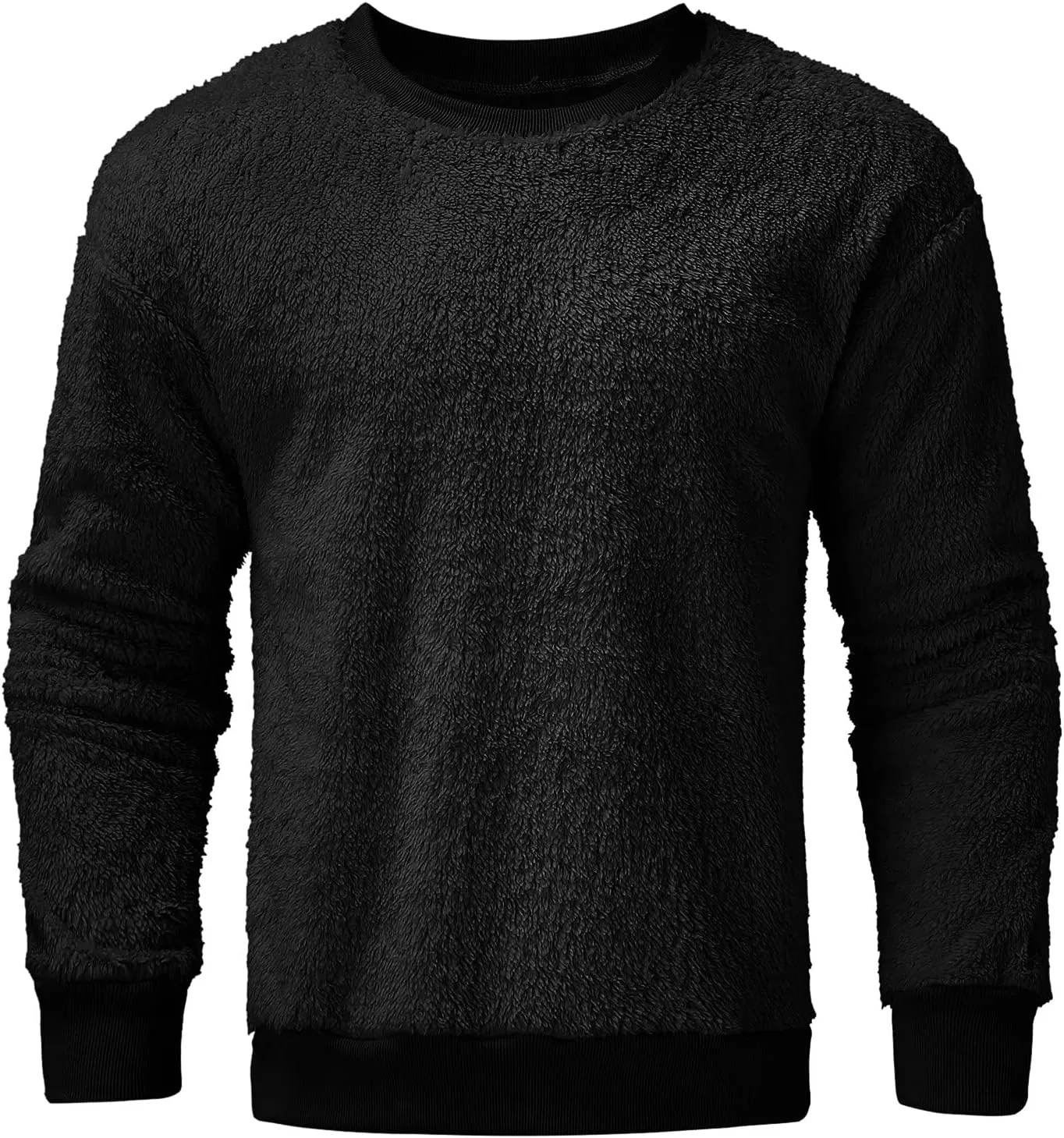 Warm Fuzzy Sweatshirts for Men Winter Sherpa Fleece Crewneck Pullover Sweatshirt Casual Plus Size Solid Color Top