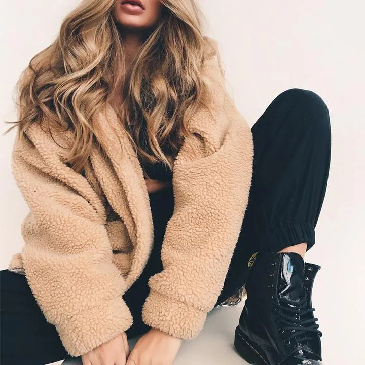 Winter Warm Soft Zipper Fur Jacket Female Plush Overcoat Casual Outerwear