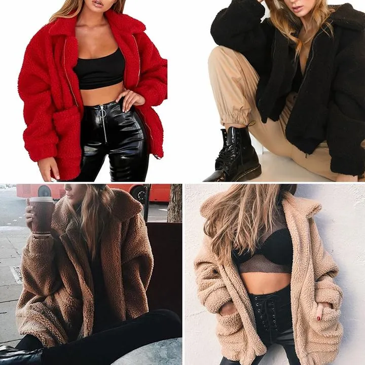 Winter Warm Soft Zipper Fur Jacket Female Plush Overcoat Casual Outerwear
