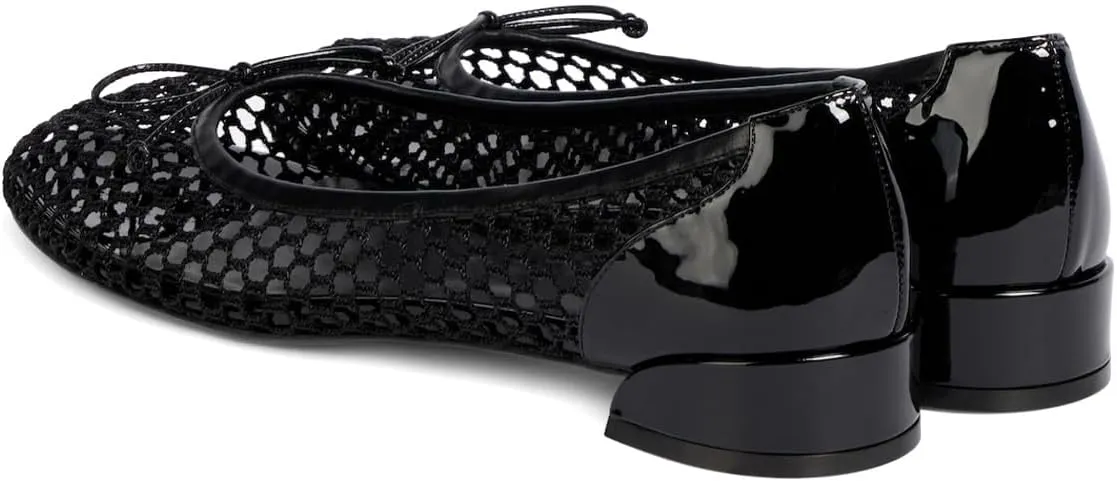 Women Unique Bowknot Round Toe Mesh Flats Slip on Low Heel Comfortable Pumps for Daily Dress Size 4-16 US