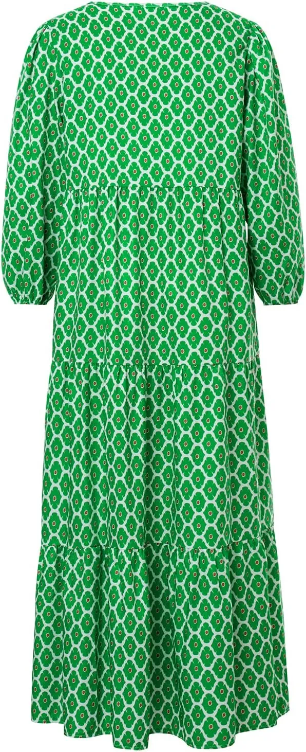 Women's Casual Loose Bohemian Maxi Dress Floral V Neck Puff Long Sleeve Tiered Long Swing Dress Summer Beach Sundress