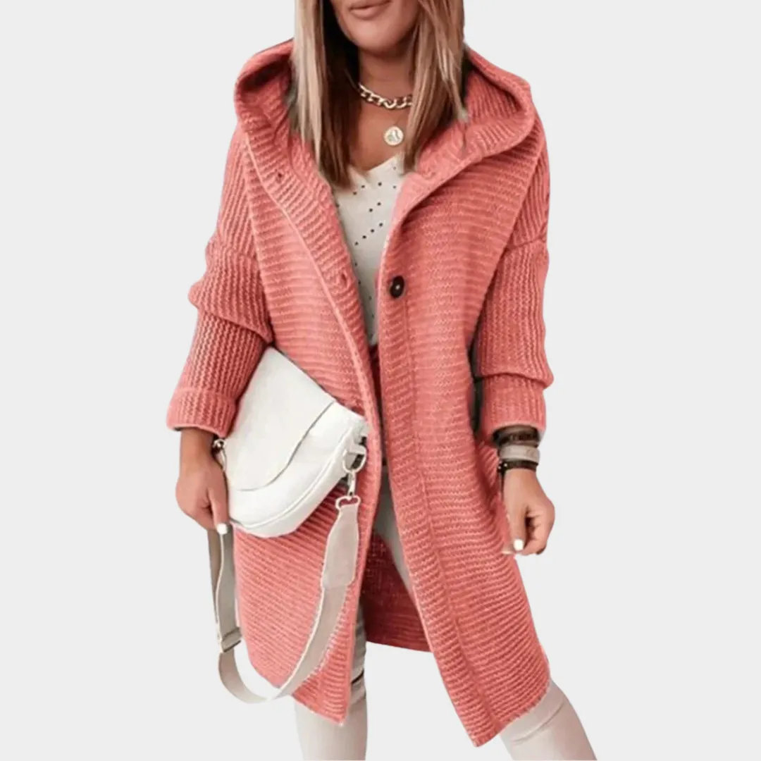 Women's Hooded Knit Cardigan Jacket  Button Front  Long Sleeve Loose Fit  Casual Outerwear  Multiple Colours