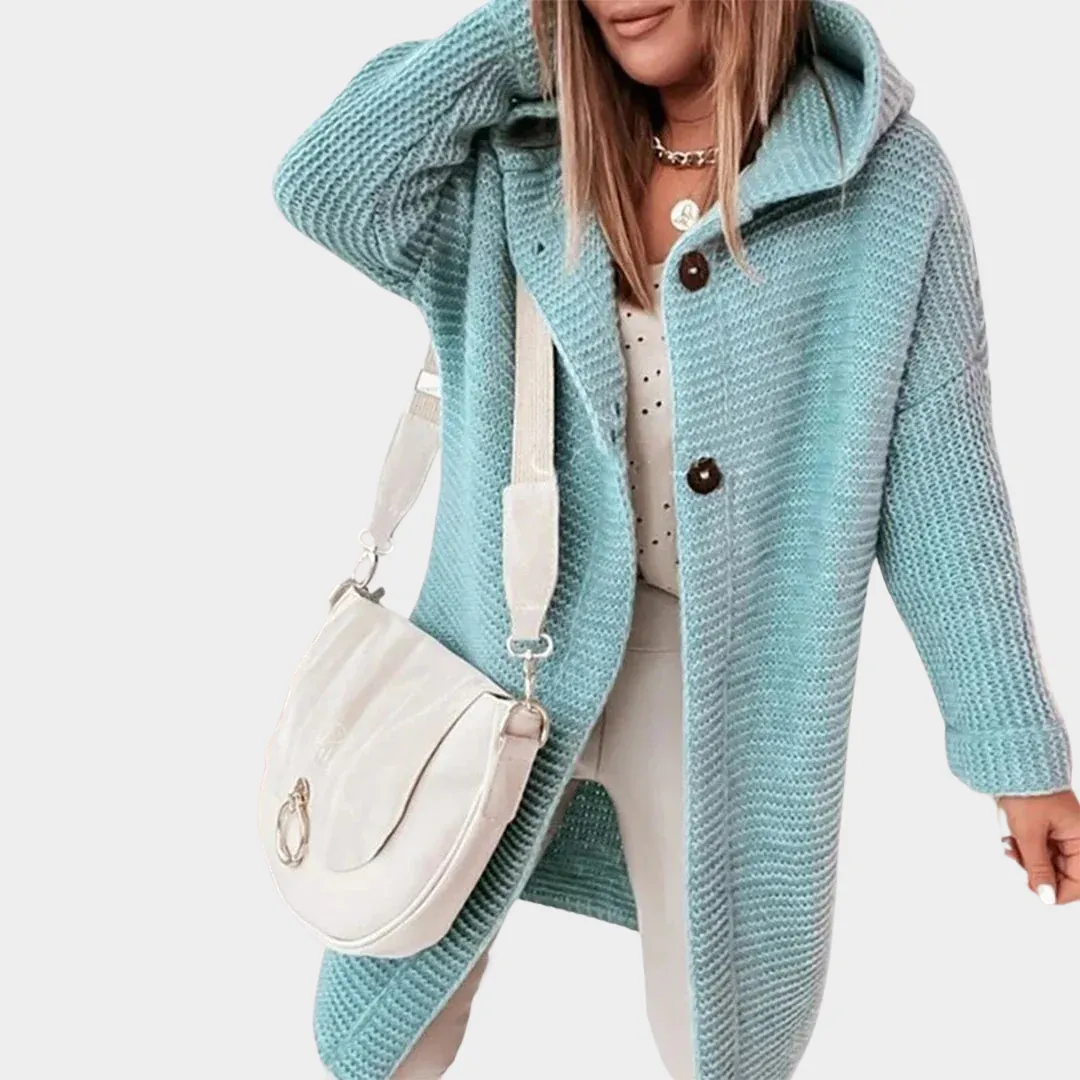 Women's Hooded Knit Cardigan Jacket  Button Front  Long Sleeve Loose Fit  Casual Outerwear  Multiple Colours