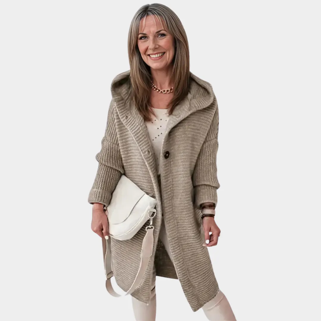Women's Hooded Knit Cardigan Jacket  Button Front  Long Sleeve Loose Fit  Casual Outerwear  Multiple Colours