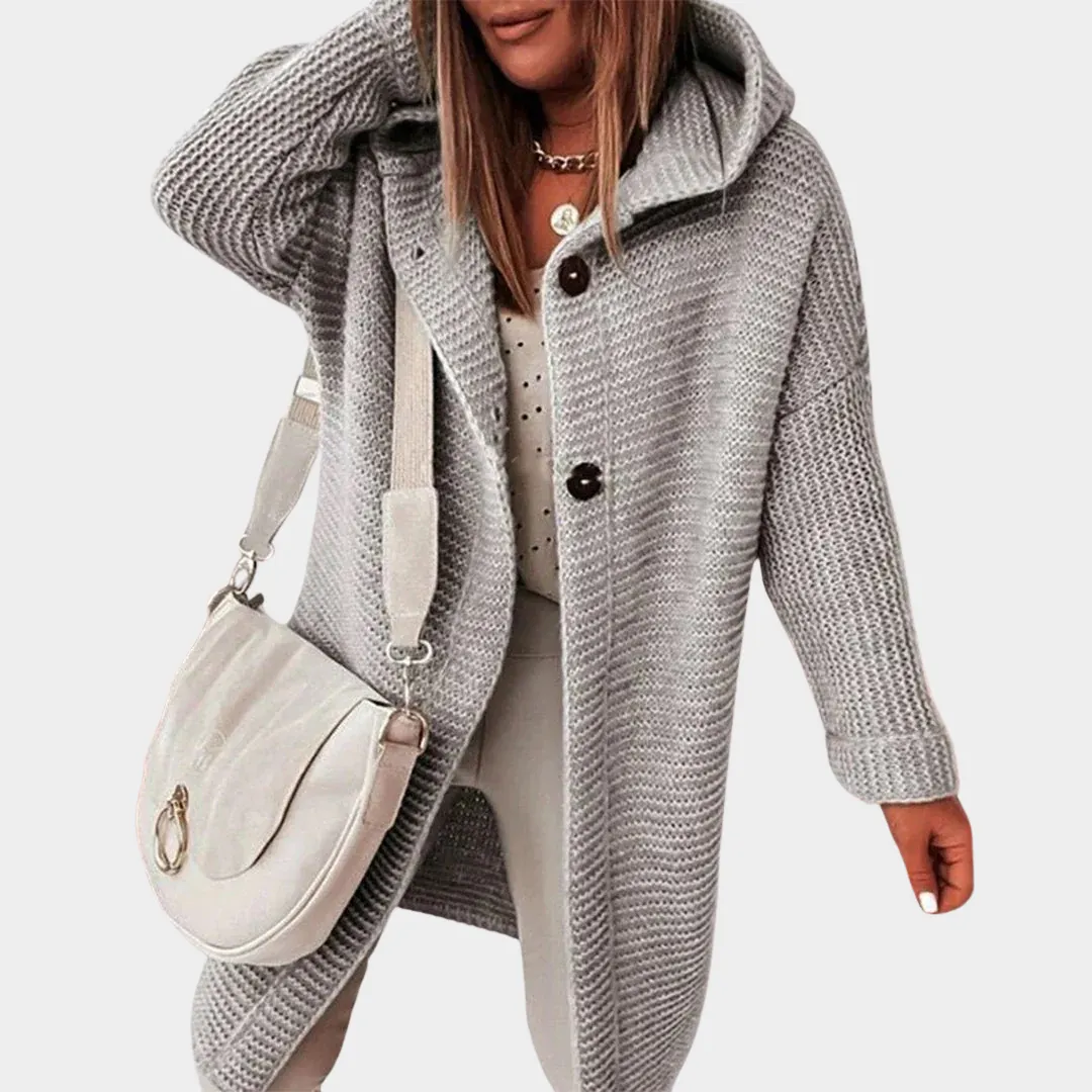 Women's Hooded Knit Cardigan Jacket  Button Front  Long Sleeve Loose Fit  Casual Outerwear  Multiple Colours