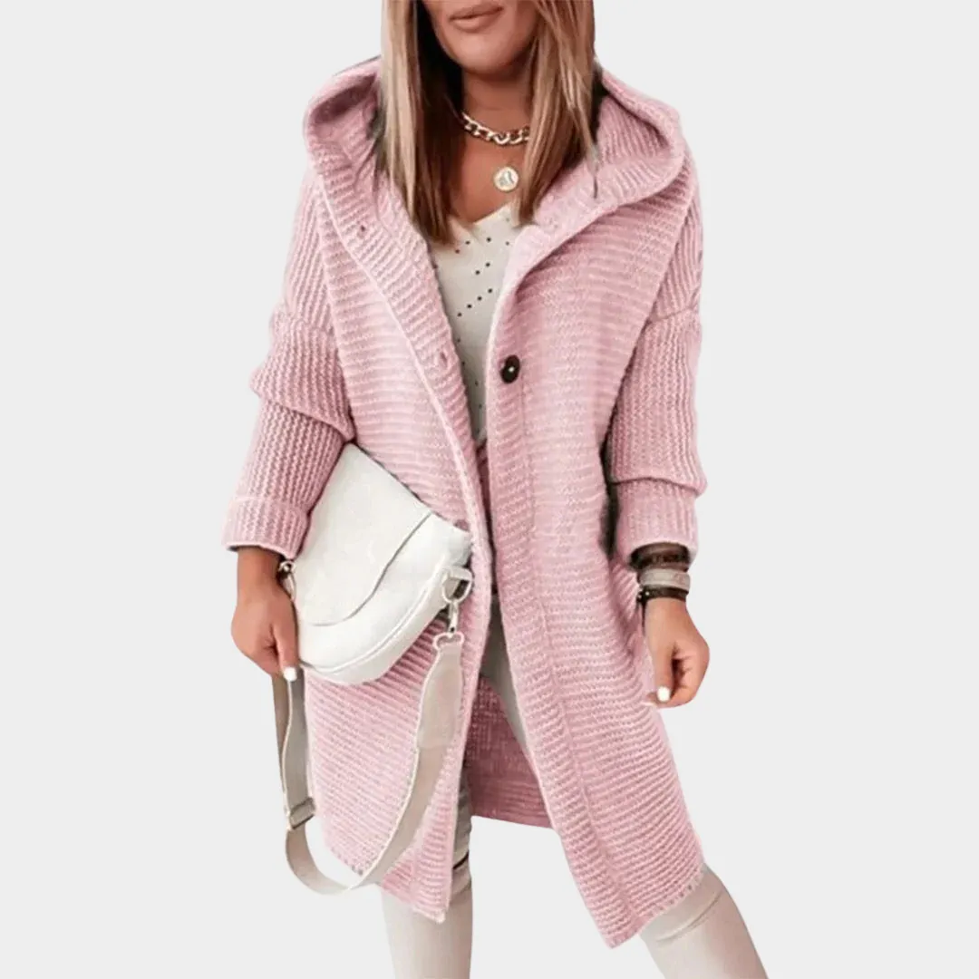 Women's Hooded Knit Cardigan Jacket  Button Front  Long Sleeve Loose Fit  Casual Outerwear  Multiple Colours