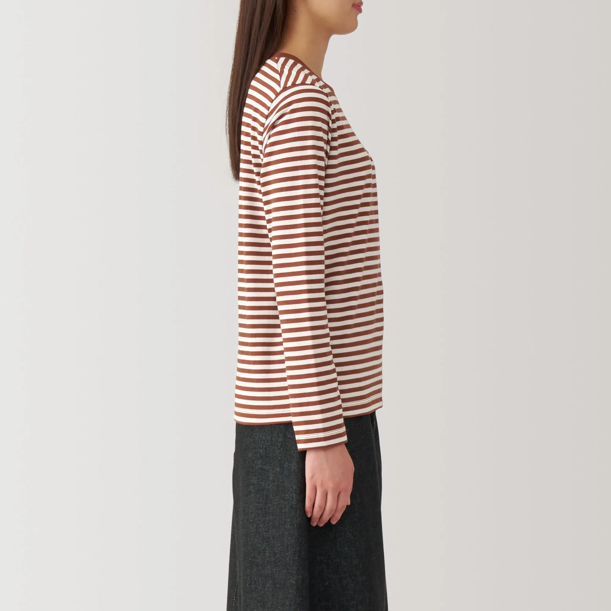 Women's Jersey Crew Neck Long Sleeve Striped T-Shirt