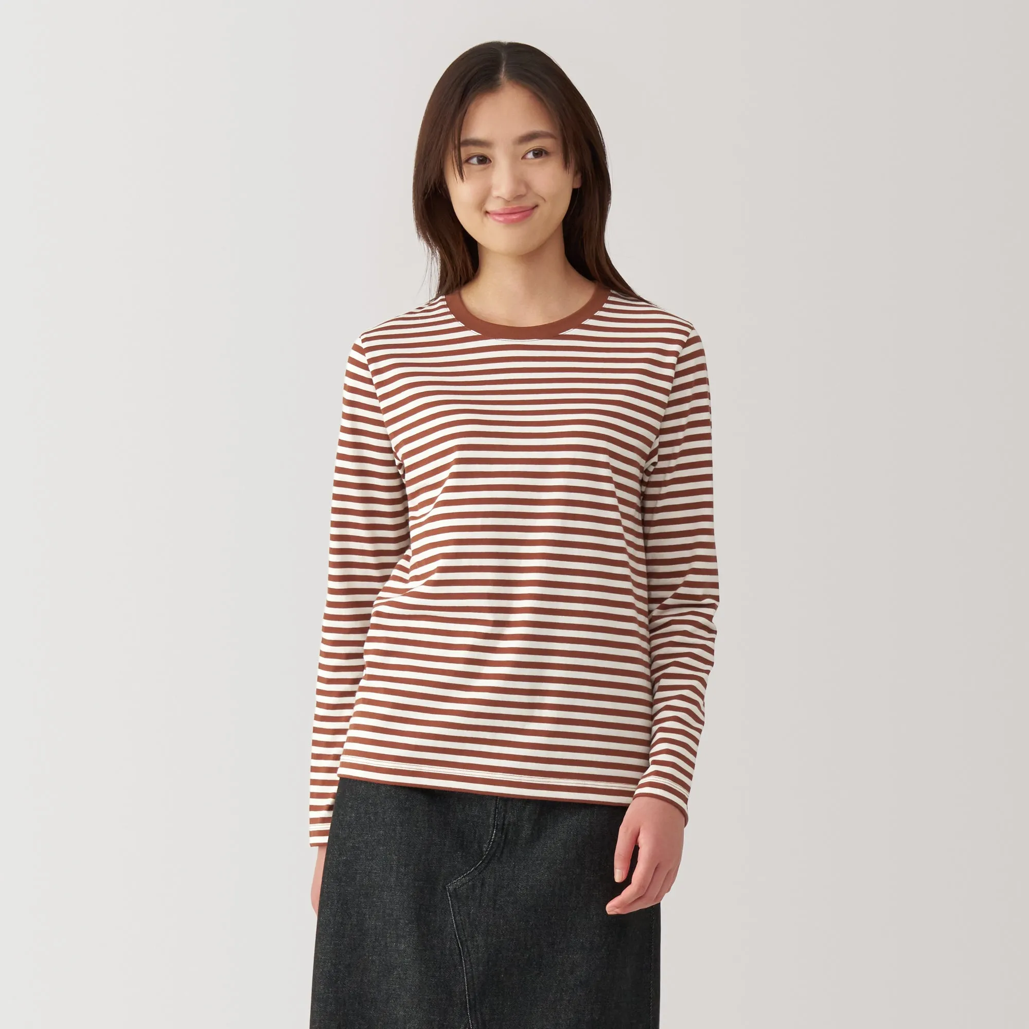 Women's Jersey Crew Neck Long Sleeve Striped T-Shirt