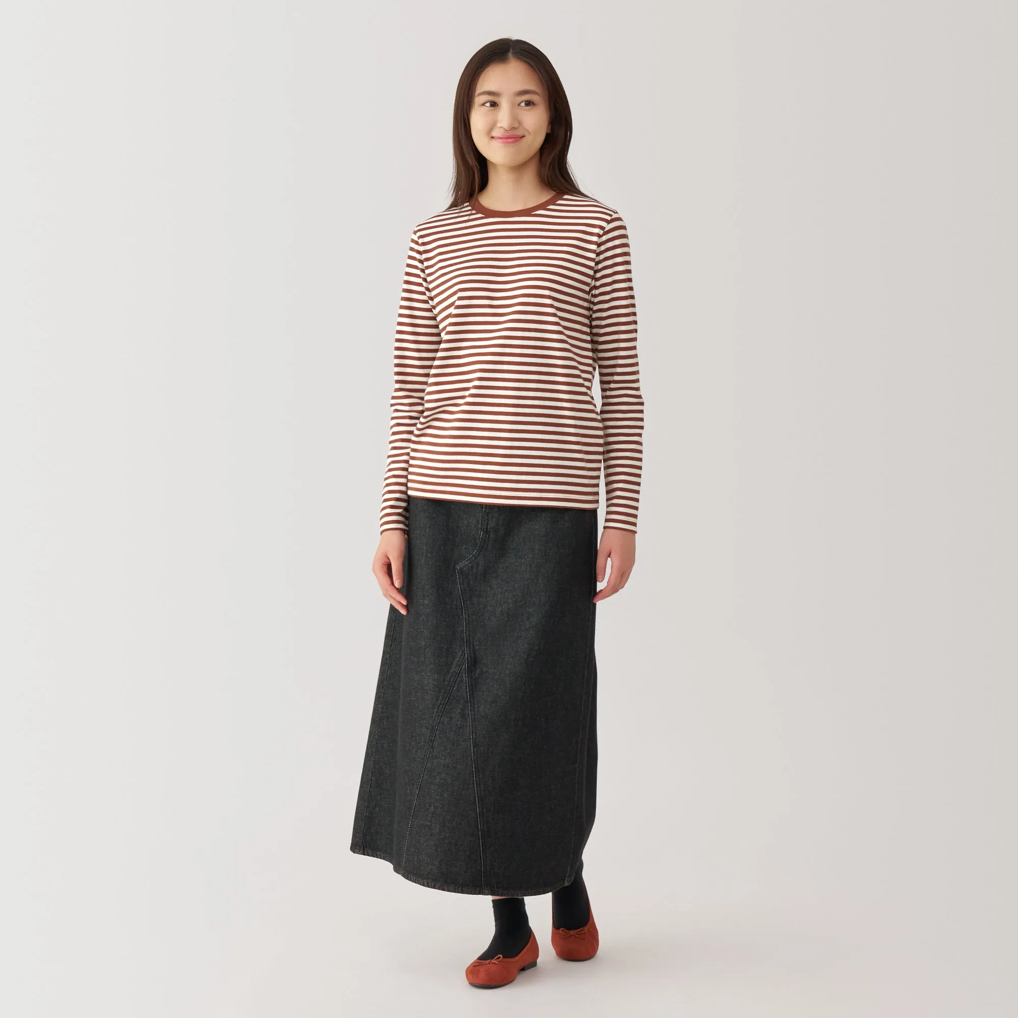 Women's Jersey Crew Neck Long Sleeve Striped T-Shirt